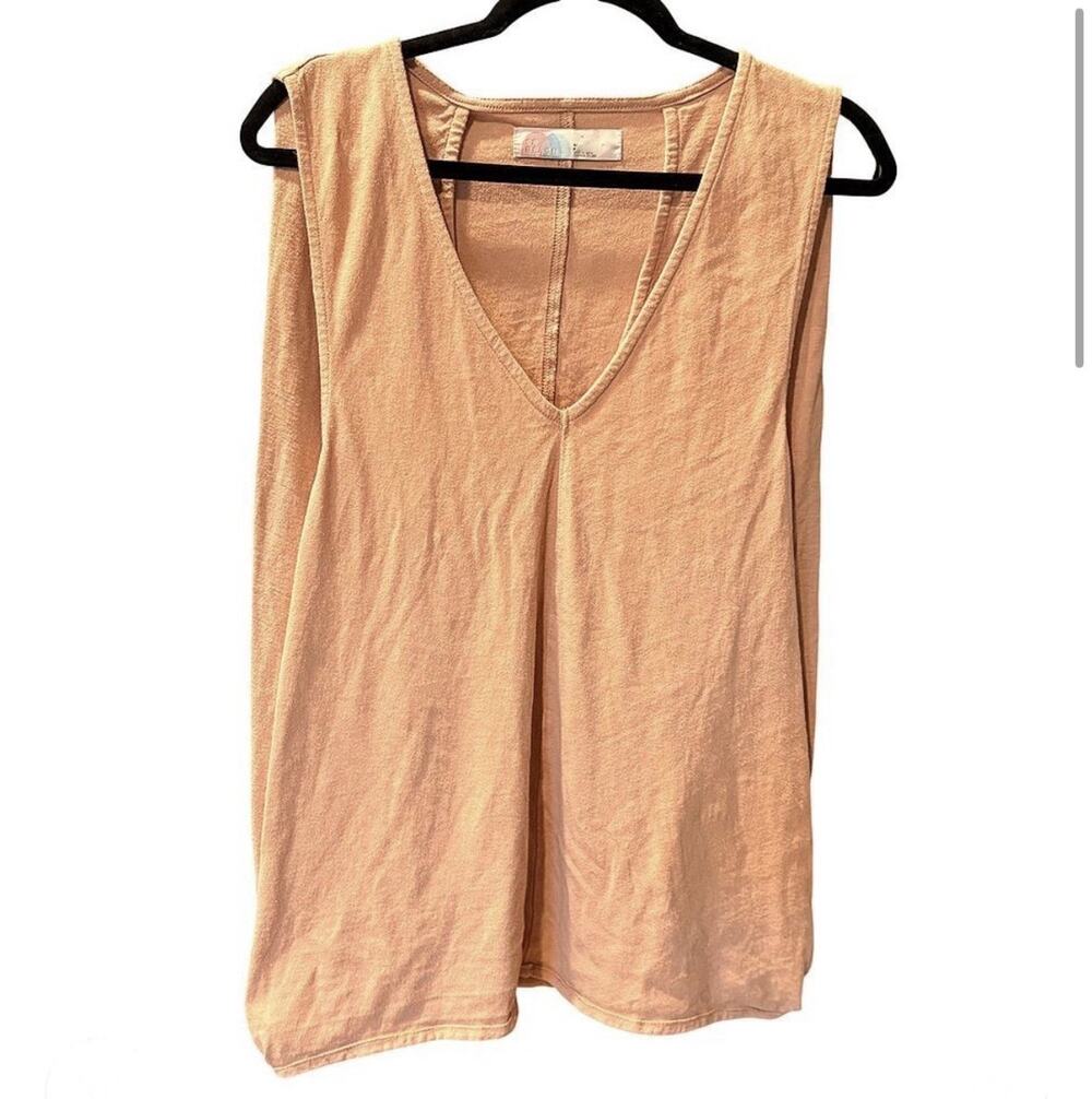 FP Beach Free People Peach Cotton V-Neck Sleeveless Tank Top Oversized Small